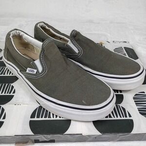 Vans Classic Slip-On Olive Green Canvas Skate Shoes Mens 6 Womens 7.5